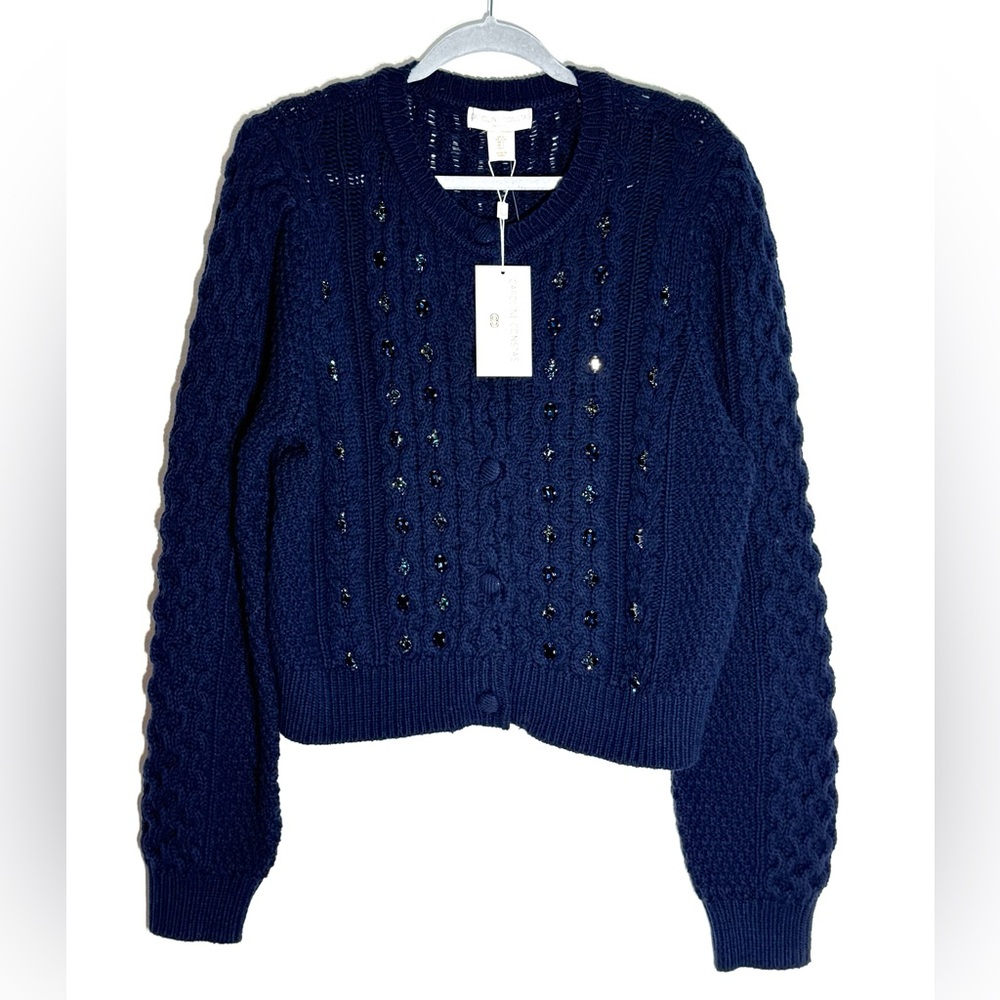 Caroline Constas Midnight Blue Jeweled Cardigan